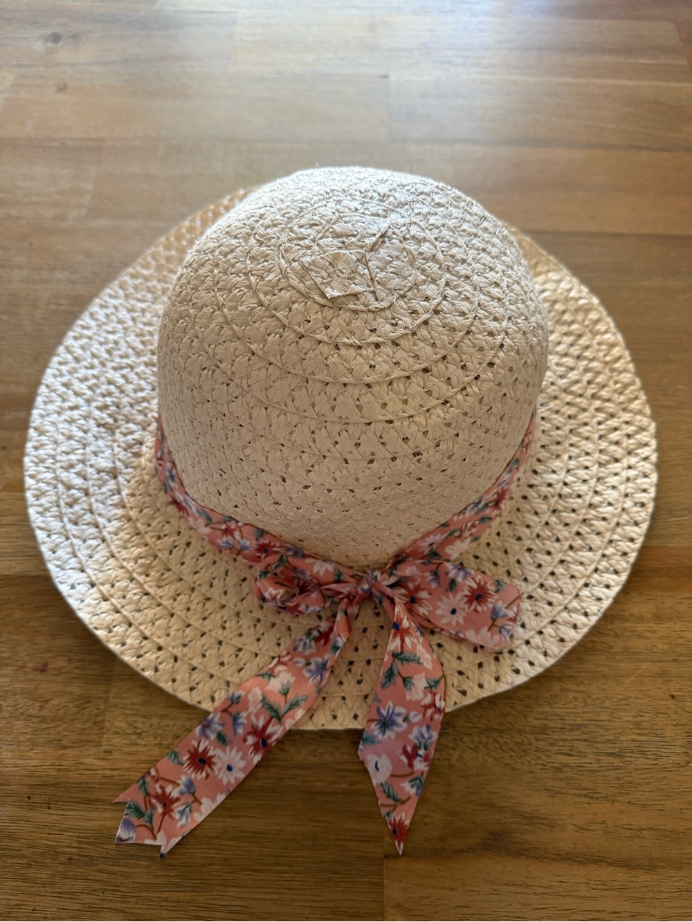 Girls Paper & Polyester Hat with Pink Floral Tie
